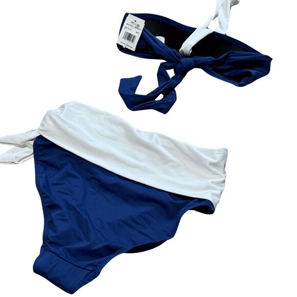 LAUREN RALPH LAUREN Bel Aire Bandeau Halter Bikini Top High-Waist Bottom Navy XS - Picture 7 of 9